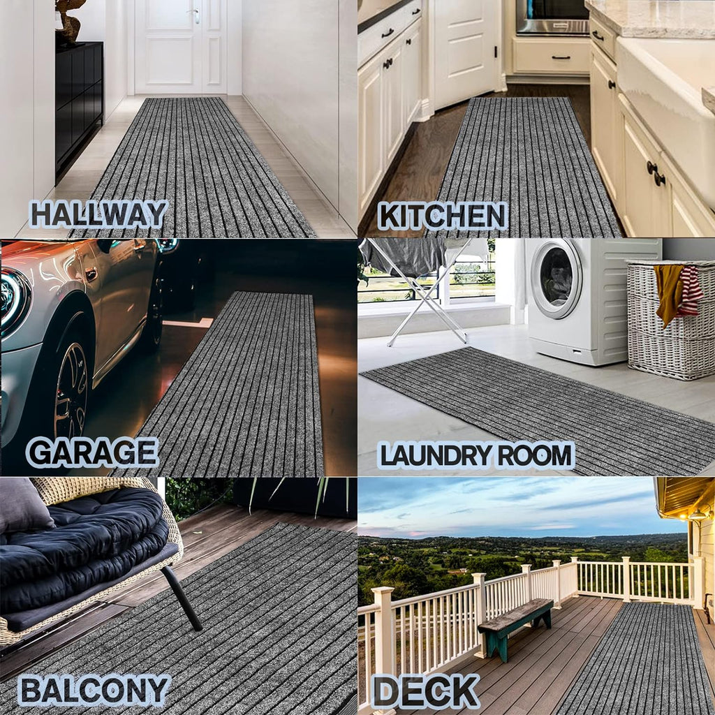 Custom Size Backed Non-Slip Area Rugs Runner, Easy Clean, Waterproof Runner Rugs for Hallway Entryway, Kitchen, Laundry, 3FT x 6FT, Gray Stripe