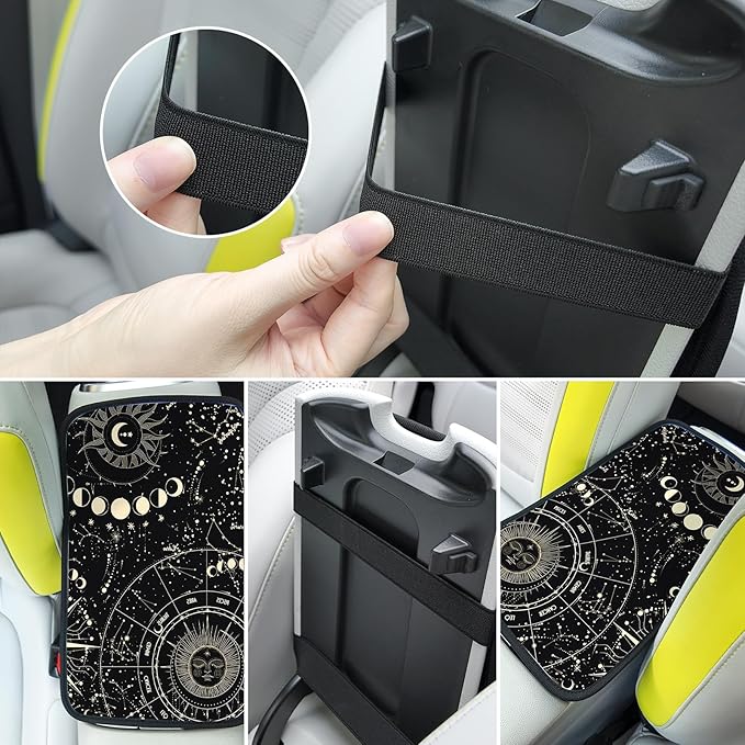 Auto Center Console Cover, Car Armrest Box Pad,Sun and Moon Soft Waterproof Auto Armrest Seat Box Cover Protector for Most Vehicle SUV Truck Car