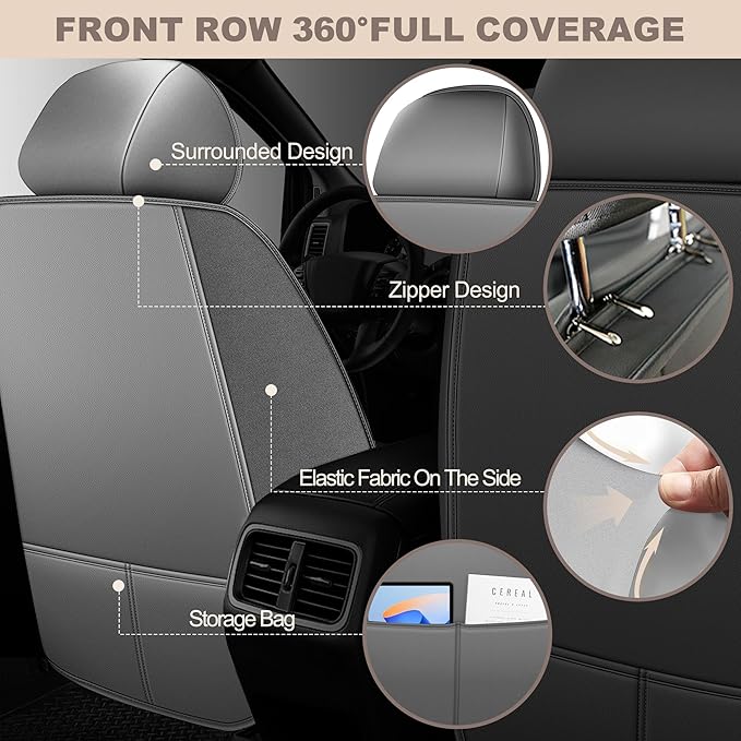 TTX LIGHTING for Kia Optima 2002-2020 Car Seat Covers, Breathable Ice Silk & Leather Seat Protector, Cool & Anti-Sweat for Long Driving, Airbag Compatible, 5 Seats Full Set (Black&Gray)