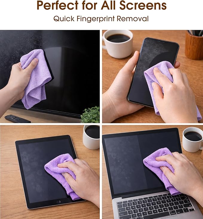 KitchLife Microfiber Cleaning Cloth Roll, 100 Pack - Tear-Away Microfiber Paper Towels, Lint-Free, Reusable, Washable for Kitchen, Car, Dishes, and Sensitive Surfaces (Light Purple)