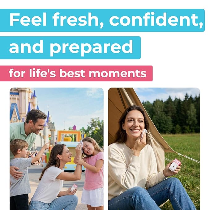 Impossibly Compact Travel Flushable Wipes - 99.5% Water and Aloe - Safe for Sensitive Skin - Travel Essentials for Adults, Kids & Babycare, Rose, 8 Pack 48 Wipes