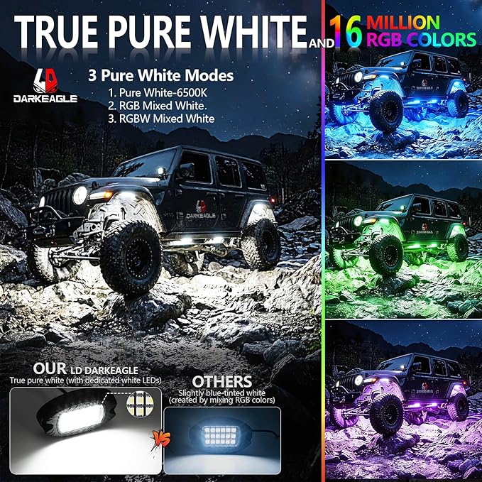 4Pods Heavy Duty Aluminum RGBW LED Rock Lights Kit for ATV UTV 4 Wheeler Can-Am SXS RZR Side by Side Offroad Vehicle, APP & RF Remote, Plug&Play Pre-Wired, IP67 Waterproof 12V Underglow Accent Light