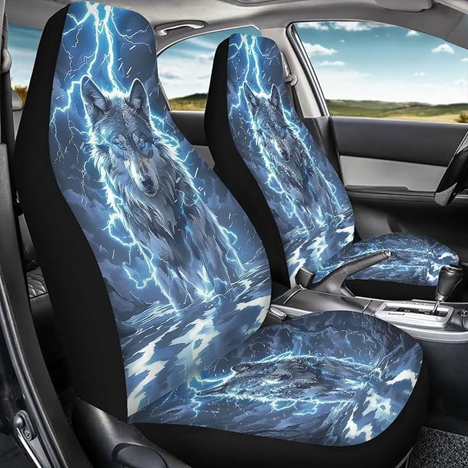 KEIAHUAN Lightning Wolf Car Seat Covers Front Back Auto Front Bucket Seat Covers Rear Split Bench Seat Cushion Pads Vehicle Seat Covers Fit Most Vehicle Truck,SUV