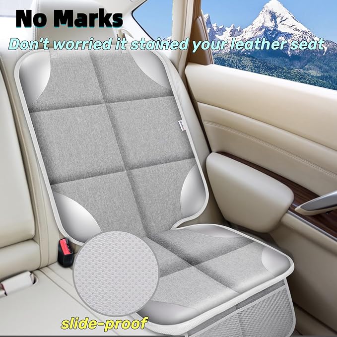Meolsaek Car Seat Protector for Child Car Seat, Durable 600D Fabric Waterproof Car Seat Cover with Thick Pad Non-Slip Backing，No Imprints (Silver Gray-2pcs)