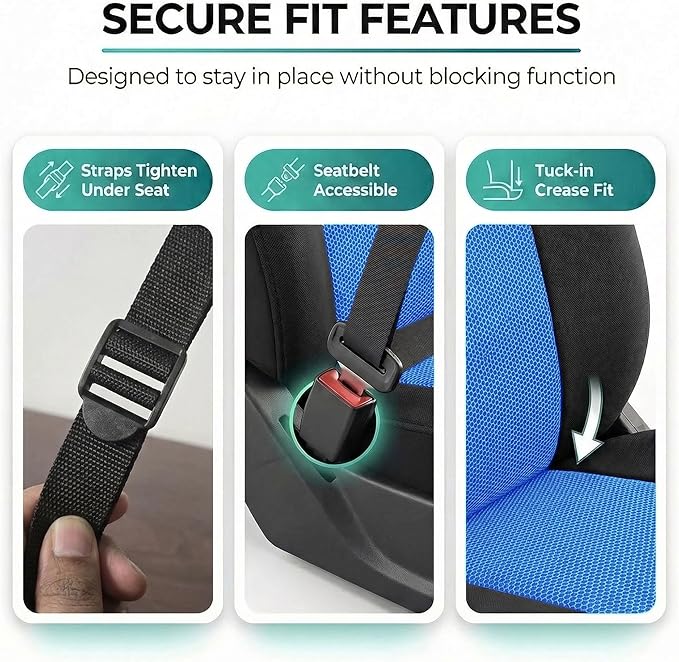 FH Group Automotive Full Car Seat Covers for SUV, Trucks, Sedan and More - Universal Fit Front High Back & Rear Solid Bench Design Interior Accessories - 3D Air Mesh Fabric Center Panel - Blue