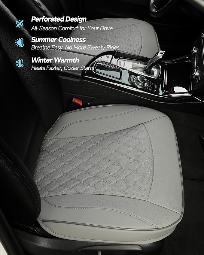 West Llama PU Leather Car Seat Cover Fit Winter,Breathable Bottom Seat Covers for Cars for Heated Seats,Universal Fits 90% Cars,SUVs,Sedans,21.26 × 20.86 Inch(1Piece-Gray)