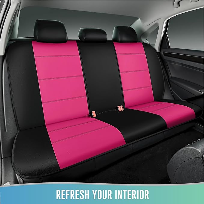 Road Comforts Car Seat Cover, Leather Car Seat Cover Full Set, Automotive Seat Covers, Airbag Compatible Universal Fit for Most Cars (Hot Pink)