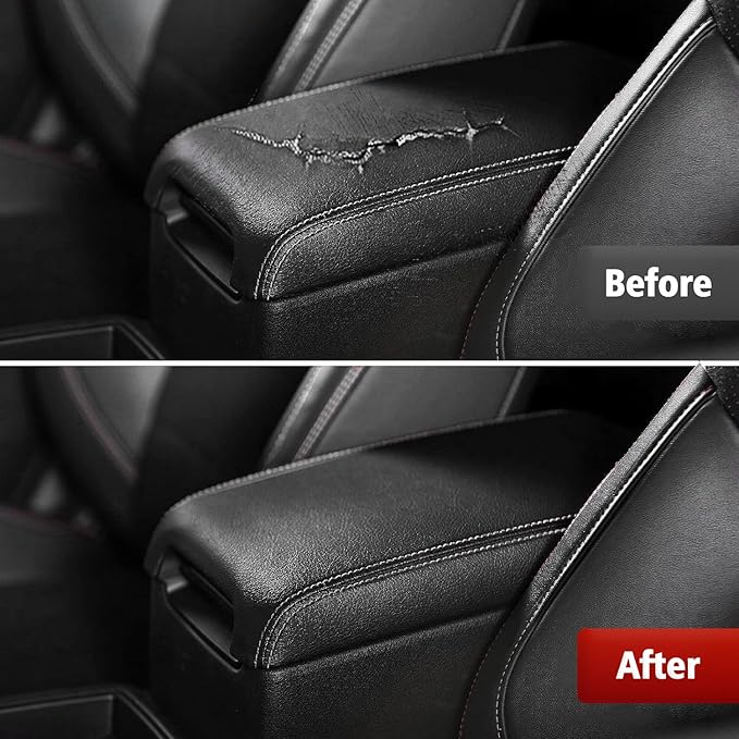 KBH Center Console Armrest Cover Upholstery for Toyota Camry 2012-2017, Vinyl Leather, Middle Console Replacment Covering, Black-Gray Stitch (Leather Part Only)