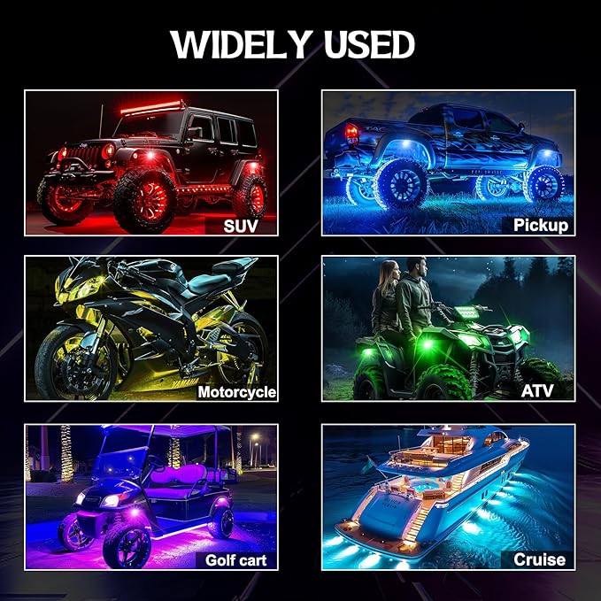 6 Pods RGB LED Rock Lights, Underglow Multicolor Neon Light Kit Wheel Well Light with APP Control & Music Mode, Under Glow Lights for Trucks,Jeep,SUV,Golf Cart,ATV,Pickup Off Road,12 V