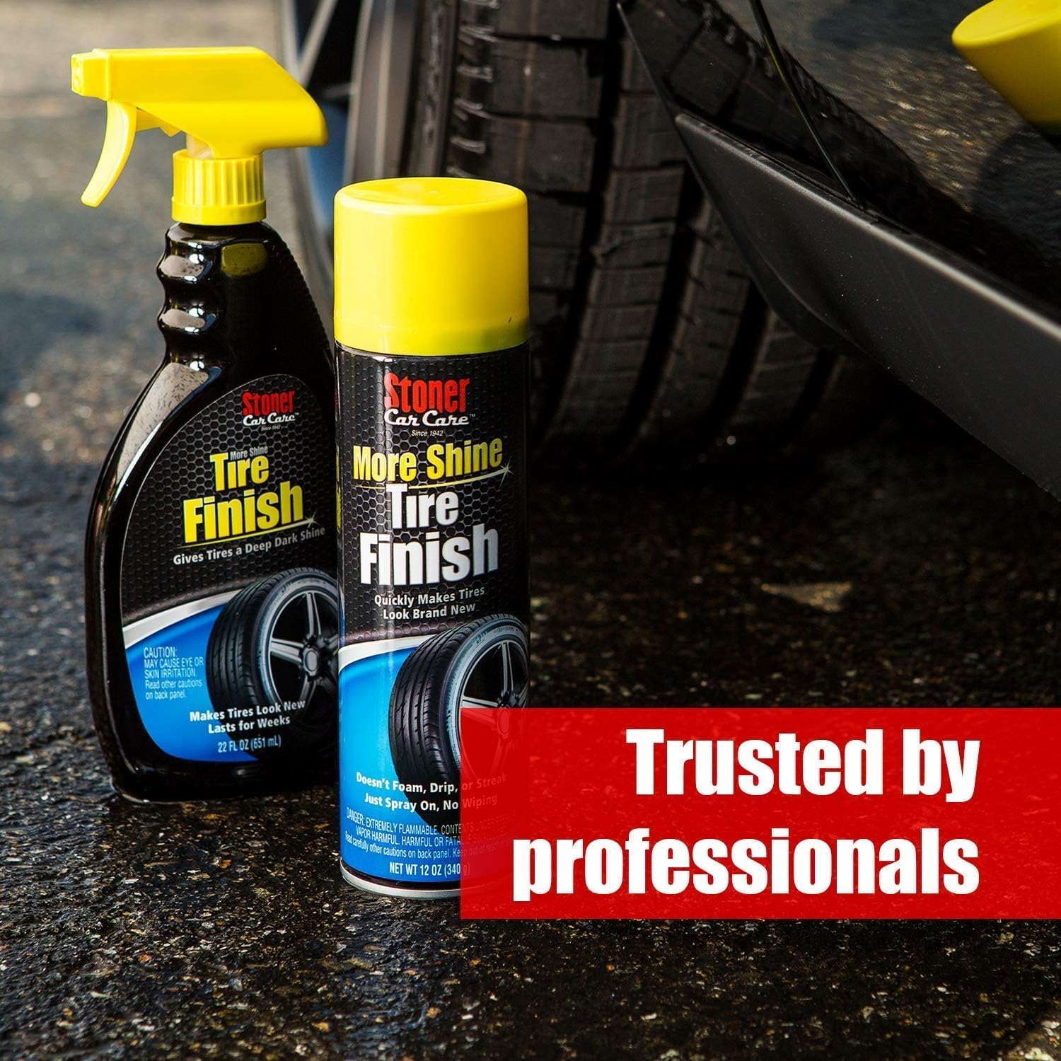 Stoner Car Care 91044-2PK Original More Shine Tire Finish for Tire and Wheel Care Creates a Long-Lasting, Rain-Resistant Tire Shine, Makes Faded Tires Look New, Non-Greasy Formula, 12 Oz, Pack of 2