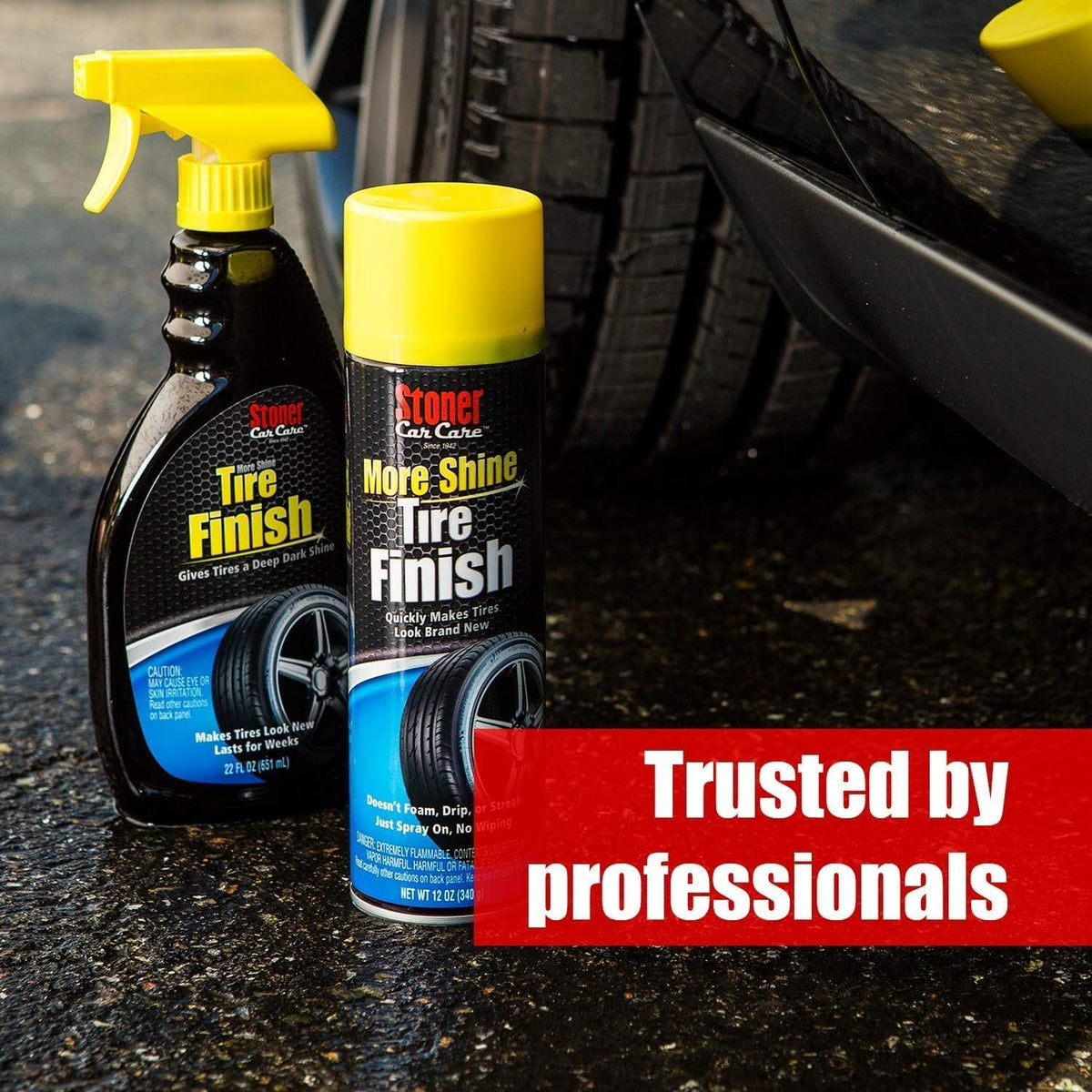 Stoner Car Care 91044-3PK Original More Shine Tire Finish for Tire and Wheel Care Creates a Long-Lasting, Rain-Resistant Tire Shine, Makes Faded Tires Look New, Non-Greasy Formula, 12 Oz, Pack of 3