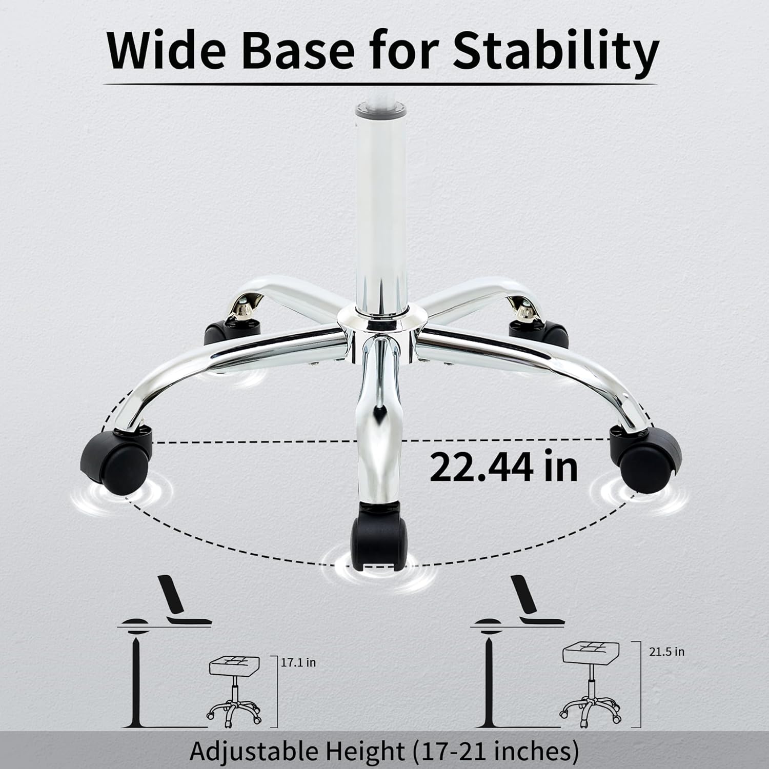 Adjustable Drafting Stools 17-21 inch (Saddle Shaped Seat) (300lbs Capacity) Office Stool with Wheels (Gray)