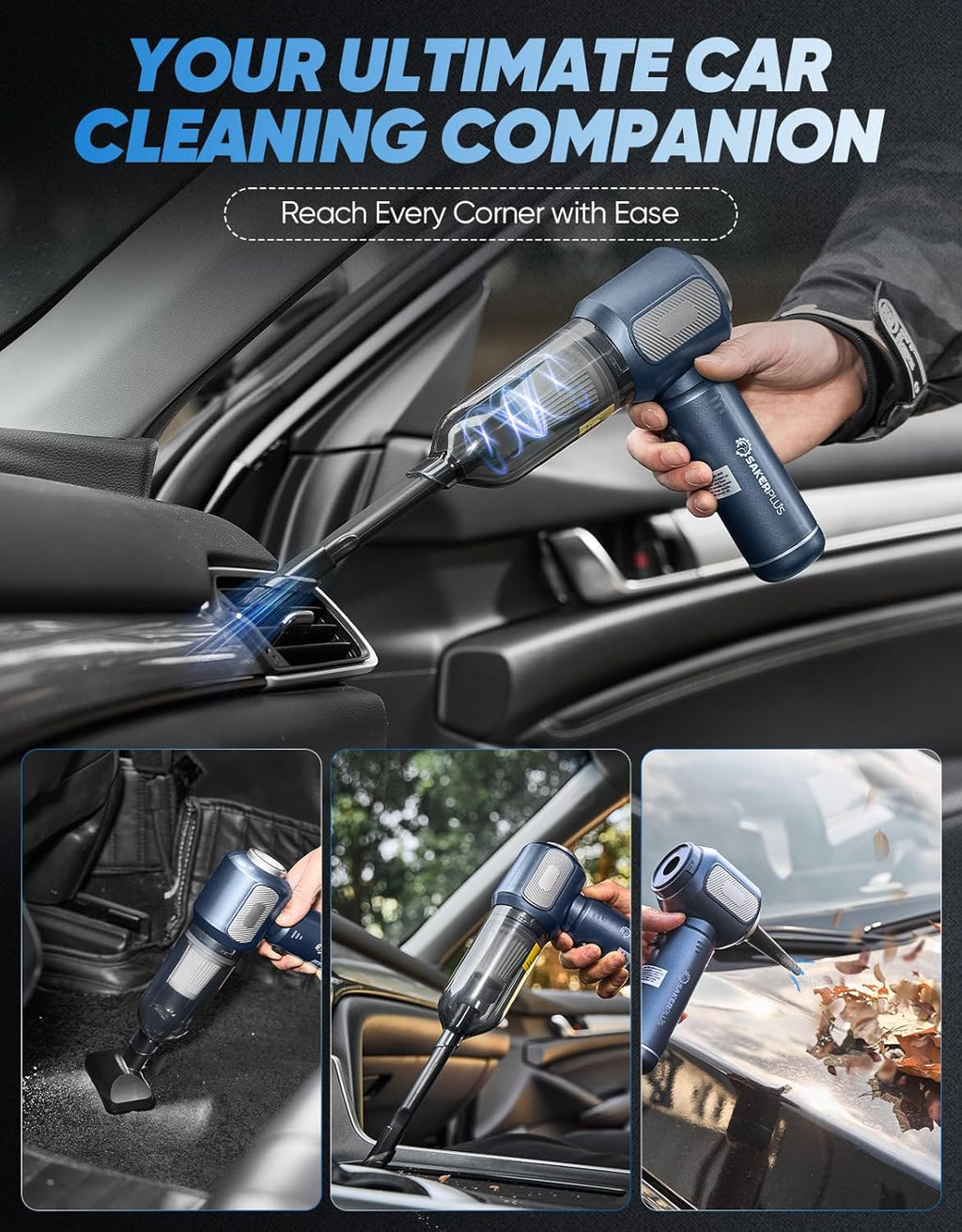 Mini Vacuum Cleaner, Cordless Car Vacuum, 17500PA High Suction, 3 in 1 Handheld Vacuum, Vacuuming, Blowing, Inflating, Deflation, Portable Vaccum with HEPA Filter for Cars,Desktop,Home SW106