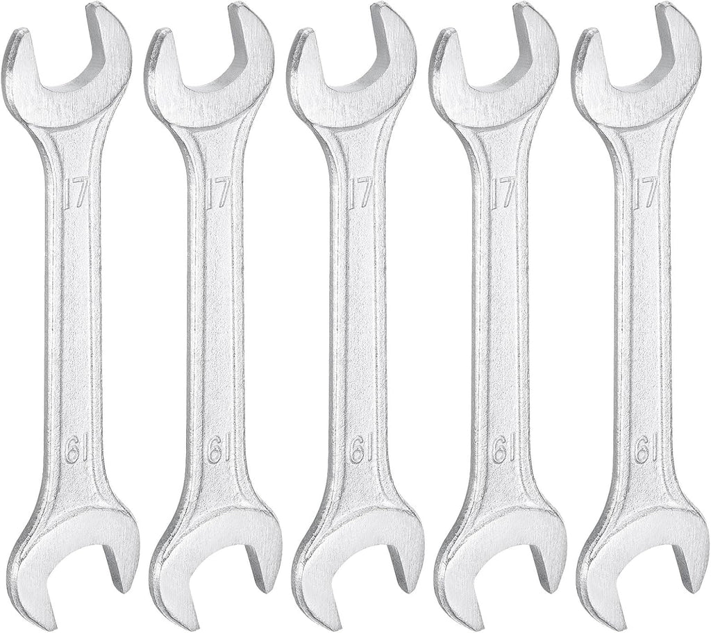 HARFINGTON 5pcs Double Open End Wrench 17mm x 19mm Metric 15 Degree Offset Angle Small Flat Head Wrench Galvanizing Open Ended Spanner for Automotive Repair Furniture Assembly