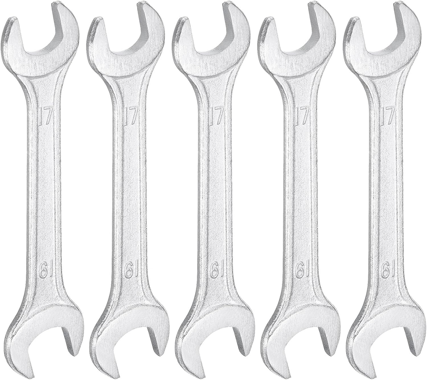 HARFINGTON 5pcs Double Open End Wrench 17mm x 19mm Metric 15 Degree Offset Angle Small Flat Head Wrench Galvanizing Open Ended Spanner for Automotive Repair Furniture Assembly