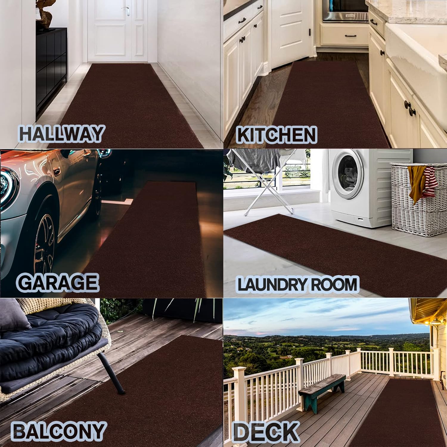Custom Size Backed Non-Slip Area Rugs Runner, Easy Clean, Waterproof Runner Rugs for Hallway Entryway, Kitchen, Laundry, 2FT x 61FT, Brown