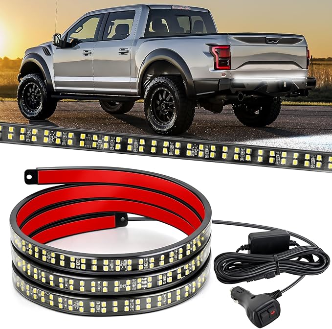 Nilight 60 Inch Truck Tailgate Strobe Light Strip Tail Emergency Bar Rear Window Warning Lamp Ultra-Bright Double Row 360 LED for Pickup Trailers Construction Vehicles Car SUV, White
