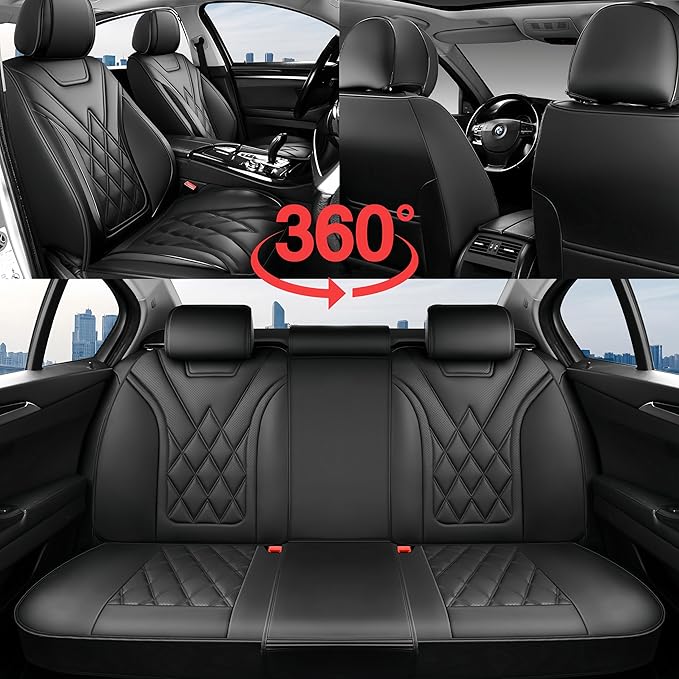 Fit TSX Car Seat Covers for Acura TSX 2003-2014 - Premium Leather, Waterproof, All-Weather, Airbag Compatible, Anti-Slip, Breathable, Easy Install, Seat Protectors, Full Set, Black