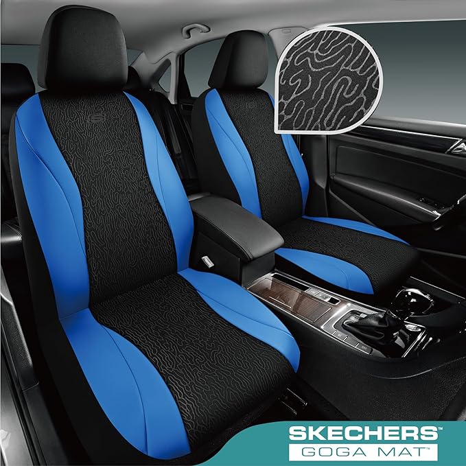 Skechers Car Seat Covers,Leather Seat Covers with GOGA Mat Technology,Waterproof Car Seat Covers Full Sets,Airbag Compatible,Comfort Universal Fit for Most Cars,Vans,Trucks,SUVs,Blue