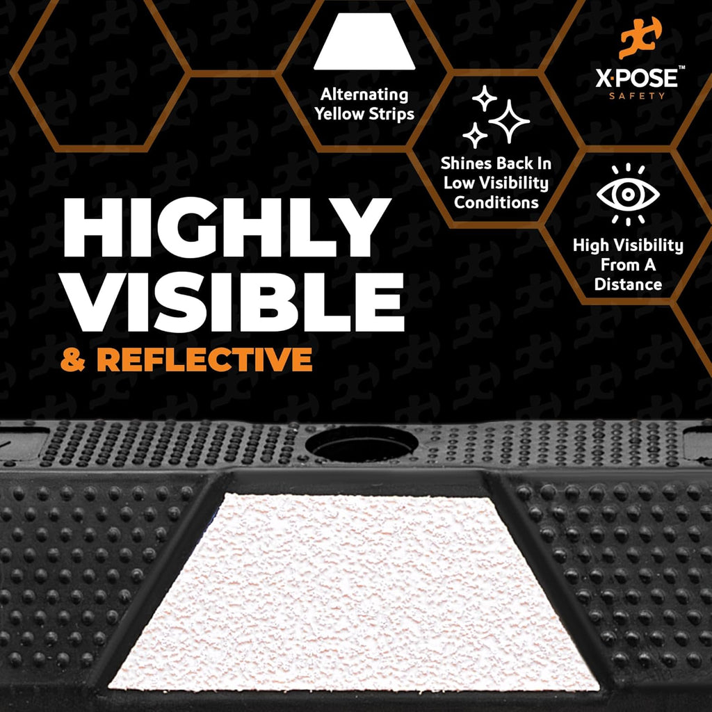 Xpose Safety 72" Heavy Duty Rubber Parking Stopper – 6 Pack Wheel Blocks for Garage, Driveway, or Ramp – Car Bumper Stop with White Reflective Strips – Removable Floor Mount