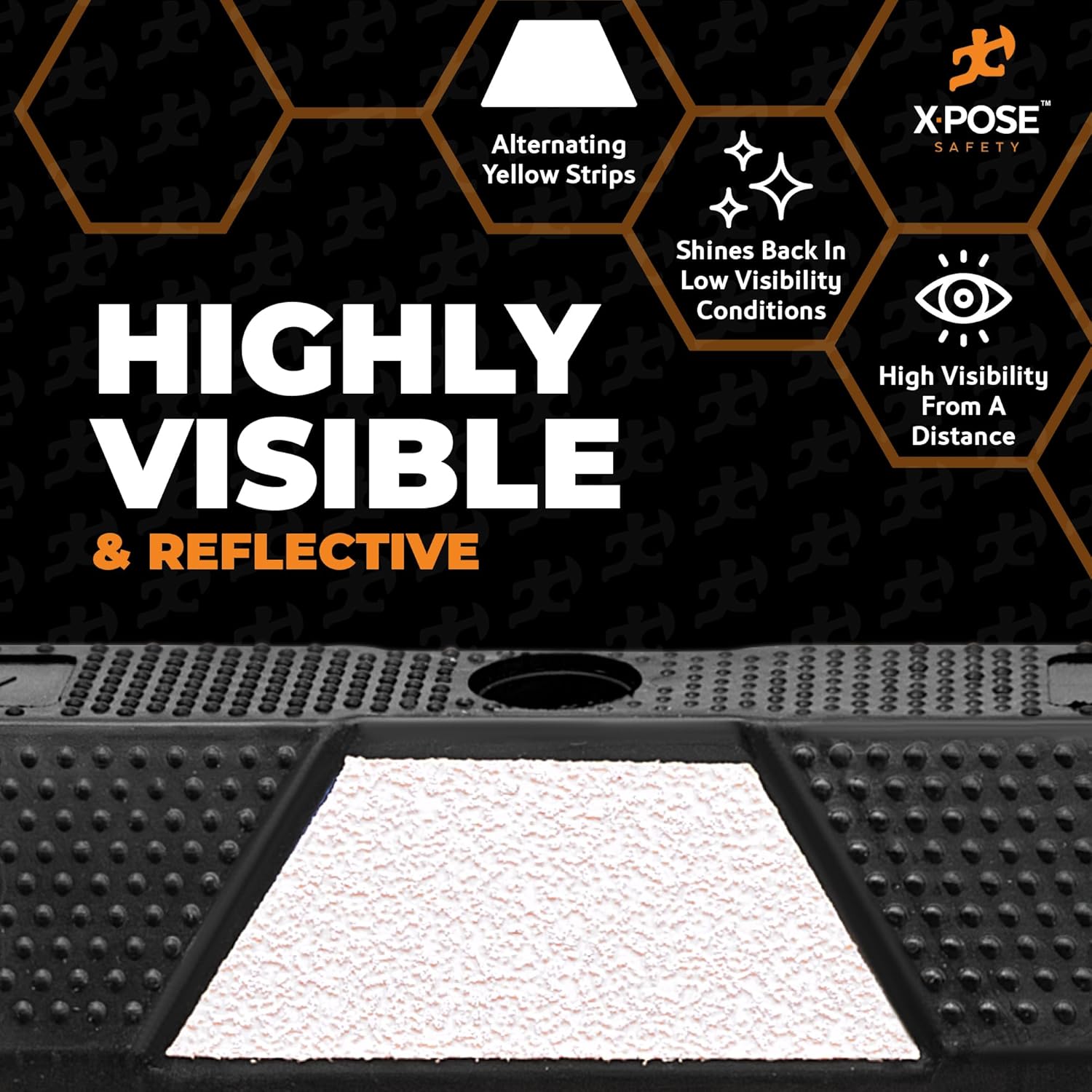 Xpose Safety 72" Heavy Duty Rubber Parking Stopper – 6 Pack Wheel Blocks for Garage, Driveway, or Ramp – Car Bumper Stop with White Reflective Strips – Removable Floor Mount