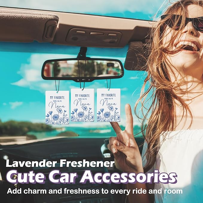 Nana Grandma Gifts Car Air Freshener Accessories 3pcs,My Favorite People Call Me Gifts for Grandma Christmas,Rustic Blue Flower Hanging Scent Fragrance Card for Women Closet Home Decor