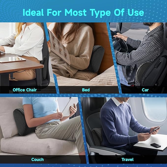 Lumbar Support Pillow for Office Chair Car Lumbar Pillow,Memory Foam Back Cushion with Breathable 3D Mesh Lumbar Support Orthopedic Backrest for Lower Back Pain Relief Ergonomic, LowerBackSupportBlack