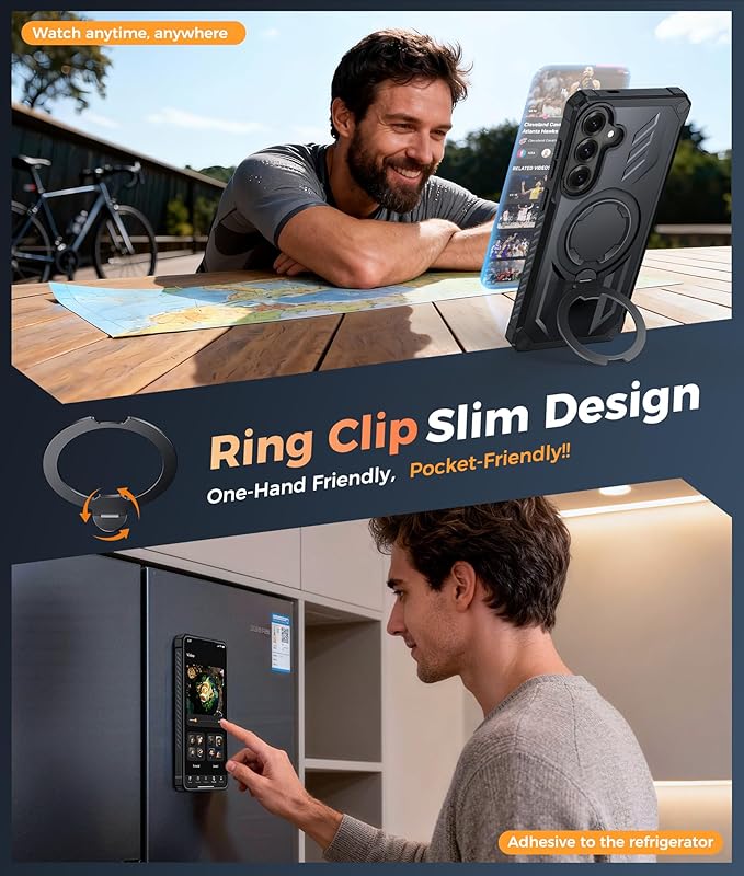 FNTCASE for Samsung Galaxy S26+ Plus Case: Magnetic Phone Case with Ring Kickstand | Screen Protector Heavy Duty Military Grade Protection Drop Proof Protective for S26 Plus 6.9 Translucent Black