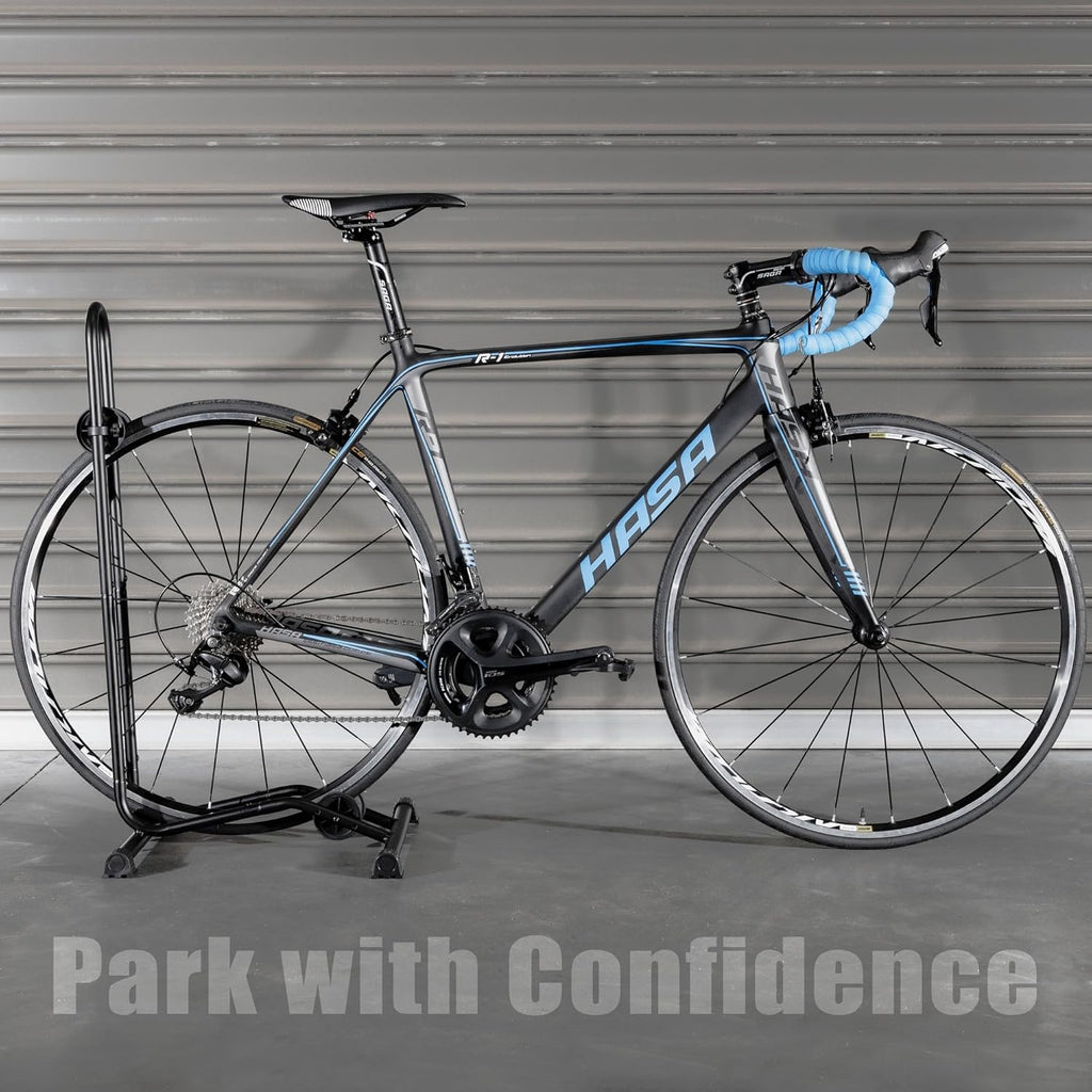 CyclingDeal Bike Floor Stand Parking Rack - for 20"-29" Mountain MTB & Road Bikes with Tire Width up to 2.4" or 5" Fat Bike - Bicycle Indoor Outdoor Garage Storage - Max Tire Width 2.4” for 2 Bikes