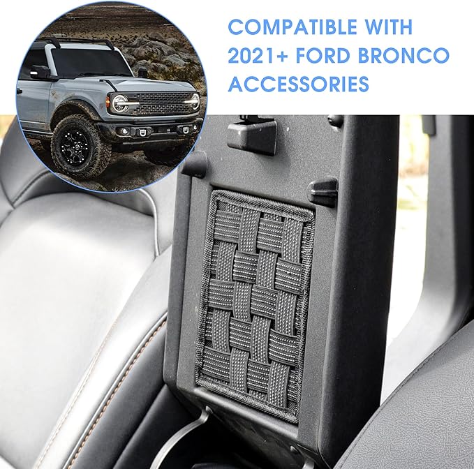 sukemichi Center Console Organizer MOLLE Panel for Ford Bronco Accessories 2021-2025 2026 Armrest Organizer Storage Holder Tactical Pouch Multi-Purpose Utility Gadget Gear Tool Bag