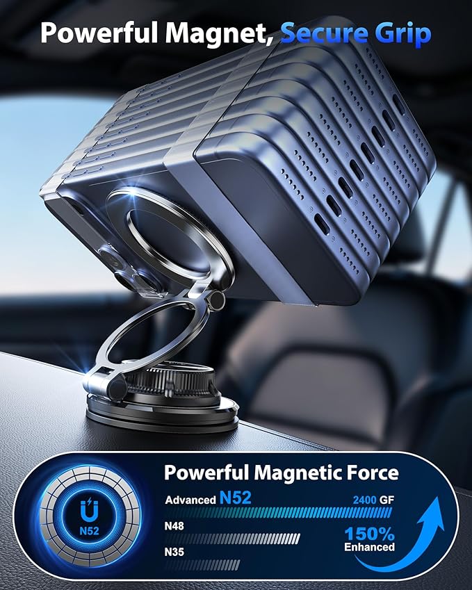 for MagSafe Car Mount [95LBS Max Suction & 2400gf Strong Magnet], Ultra-Thin 360° Adjustable Vacuum Magnetic Car Cell Phone Holder [All-Metal] for iPhone 17-12 Pro Max & Android Car Accessories