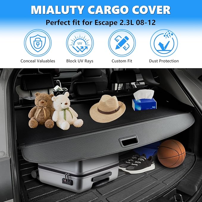MIALUTY® Cargo Cover for 2008-2012 Ford Escape 2.3L Retractable Trunk Cover Escape Accessories Anti-Peeping Anti-Theft Privacy Screen,Trunk Luggage Shield Shade Carbon Fiber Texture