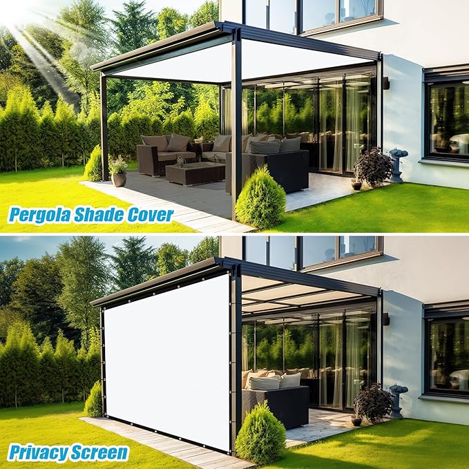Amagenix 90% Pergola Shade Cover 7' X 12' Sun Shade Cloth with Grommets for Outdoor Garden Patio Porch, Commercial Grade 200 GSM - Cable Zip Ties Included (We Customized) GN108, White
