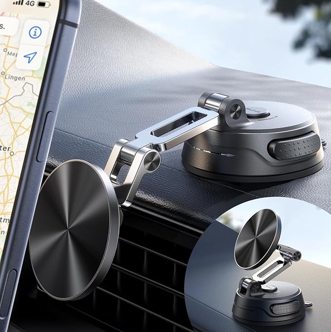 JOYROOM Car Phone Holder, [Tri-Fold] MagSafe Car Mount for Car, [Suction Pro+Gel Base] 360° Rotation Car Phone Mount Ultra-Strong Magnet for iPhone 17 16 15 14 13 12 and Other Series, ZZV1