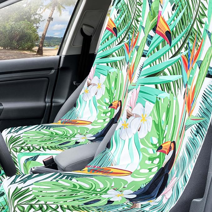 2 Pack Car Seat Towel Covers with Storage Bag 63 x 32 Inch Athletic Running Towel Seat Sweat Washable Non Slip Cover Gift for Car Outdoor Sport Activities (Tropical Toucan)
