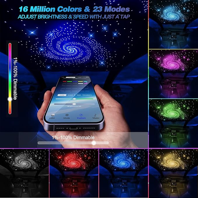 VASTFIRE 16W Starlight Headliner Kit 500 pcs Fiber Optic Star Ceiling Light Constant-On RGBW App/Remote Control for Car Roof Interior Decoration