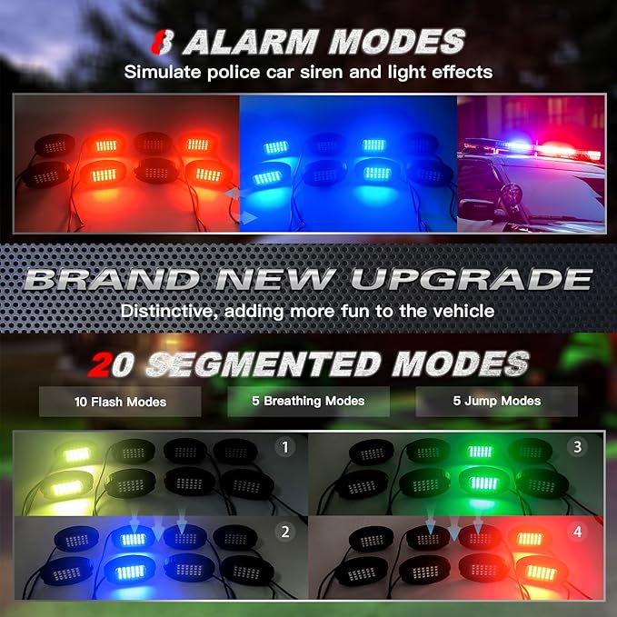 4Pods Aluminum RGB LED Rock Lights for ATV UTV 4 Wheeler Can-Am SXS RZR Side by Side Offroad Golf Cart with APP/RF Remote Control, Waterproof Multicolor Metal Alloy Case Segmented Underglow Light 12V