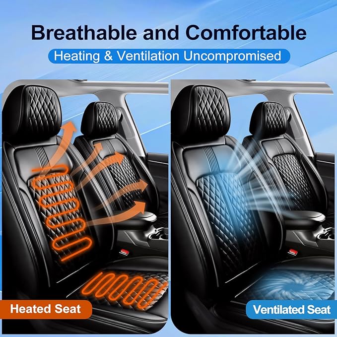 Fit Prologue Car Seat Covers for Select Honda Prologue 2024-2026 - Premium Full Coverage Leather, Airbag Compatible, Waterproof & All Weather Seat Cushion Protector, Full Set, Black