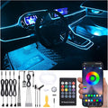 Car Atmosphere Light Kit 5m Fiber Optic Multicolor Sound Active Music Sync Memory Function RF Remote Controller + Bluetooth APP Control 64 Colors USB Car Interior Footwell Ambient Lighting Kit