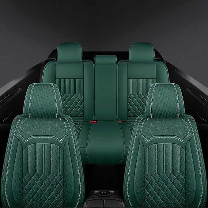 Car Seat Covers for Genesis GV70 2022-2025 2026, Full Set Premium Nappa Leather Waterproof Breathable Anti-Slip Airbag Compatible Car Seats Protector, Soft Car Interior Seats Cover (Green)