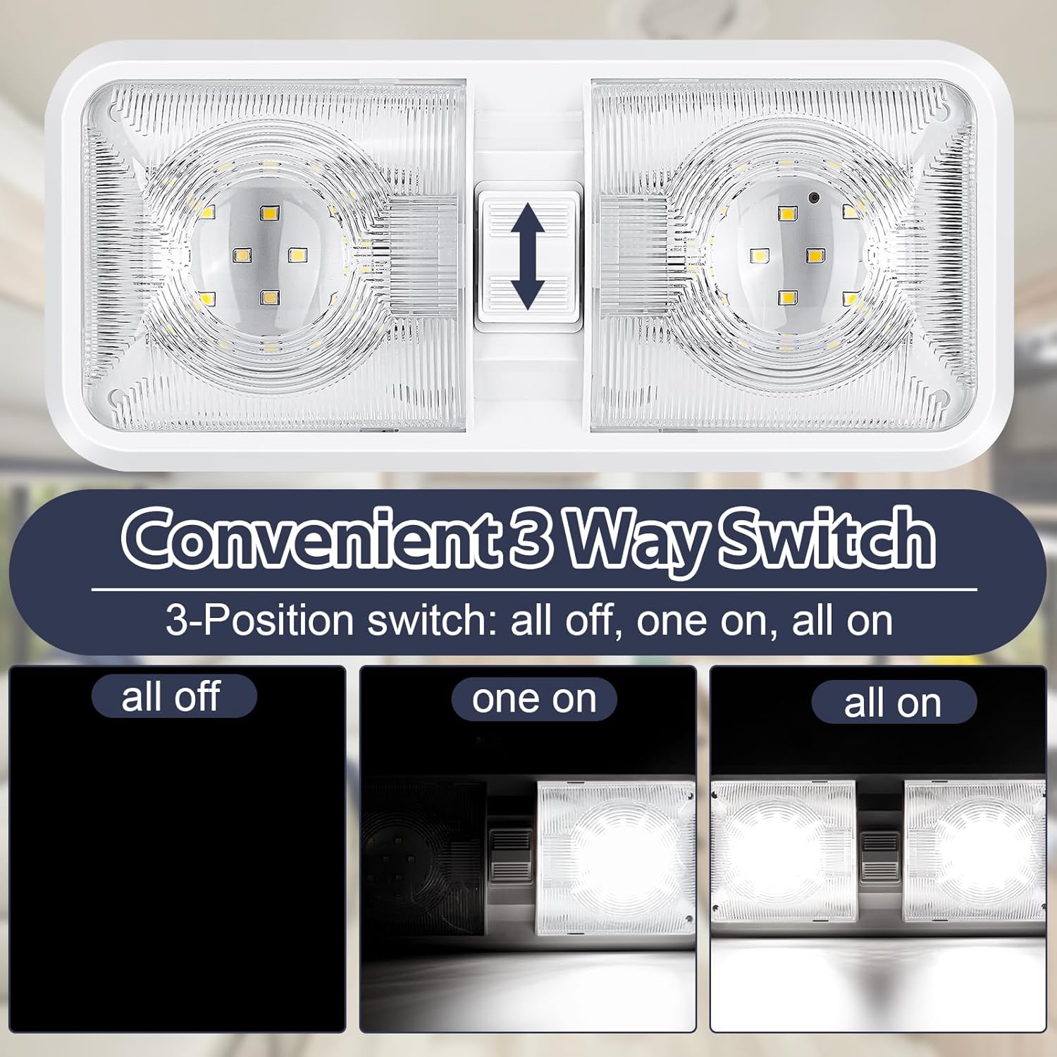 10 Packs RV Lights Interior 12V Led 8W Ceiling Double Dome Camper Light 600 Lumen Brightness Lights Fixtures for RV Camper Trailer Boat Car, Natural White 4000-4500K, 48 X 2835 SMD LED