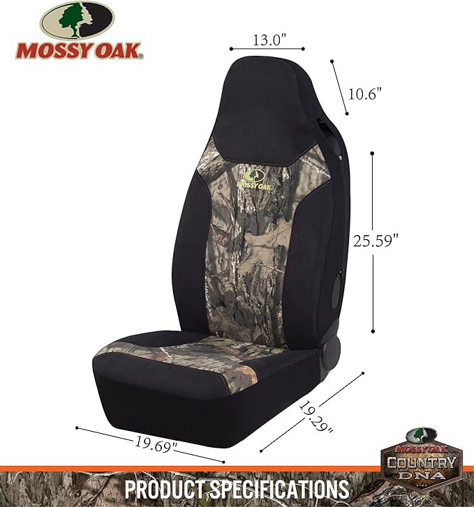 Mossy Oak High Back Camo Seat Covers, Airbag Compatible, Large Size to Fit Truck Seats - Made with Cotton & Suede Fabric - Official Licensed Product