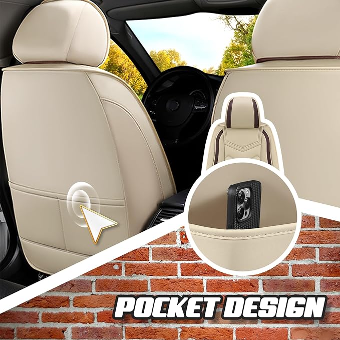 Car Seat Covers for Cadillac CTS 2003-2019, Premium Nappa Leather Car Seat Cover, Stylish Sport Seat Covers， Automobile Seat Cover Sets.(Luxury 5 Seats/Beige)