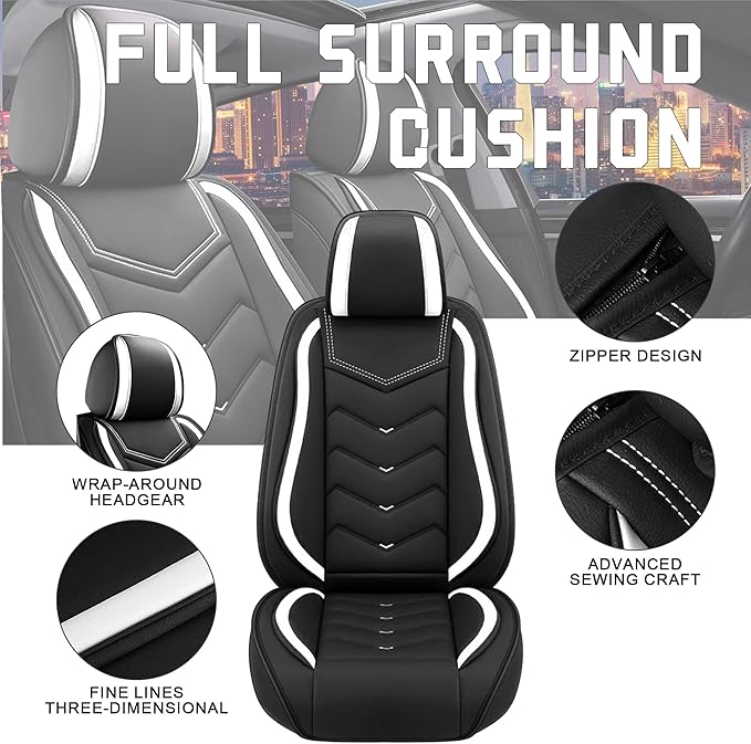 CTDS Car Seat Covers for Nissan Altima 2001-2026, Stylish Sport Seat Cover, Premium Nappa Leather Car Seat Cover. Automobile Seat Covers Sets.(Standard 5 Seats/Black White)