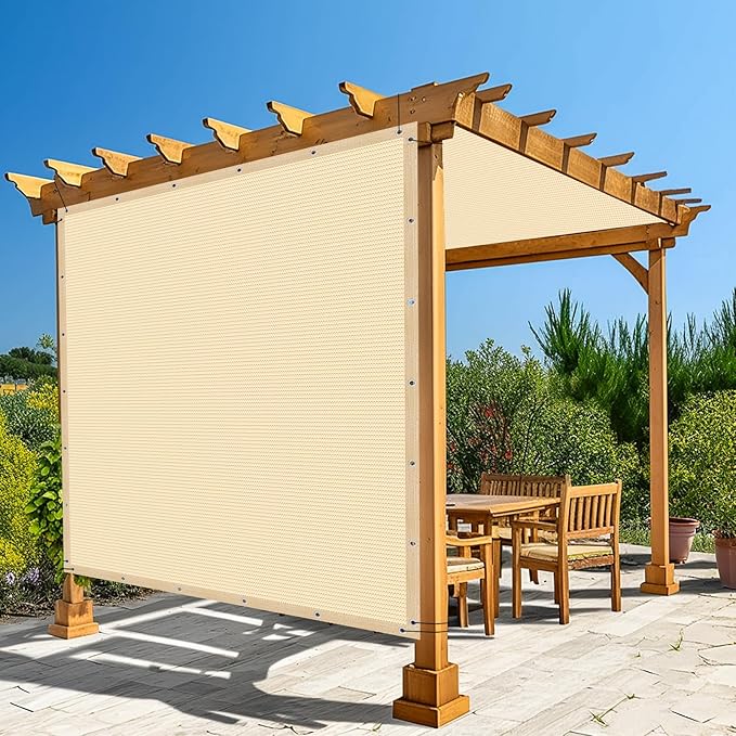 Amagenix 90% Pergola Shade Cover 5' X 11' Sun Shade Cloth with Grommets for Outdoor Garden Patio Porch, Commercial Grade 200 GSM - Cable Zip Ties Included (We Customized) GN108, Wheat