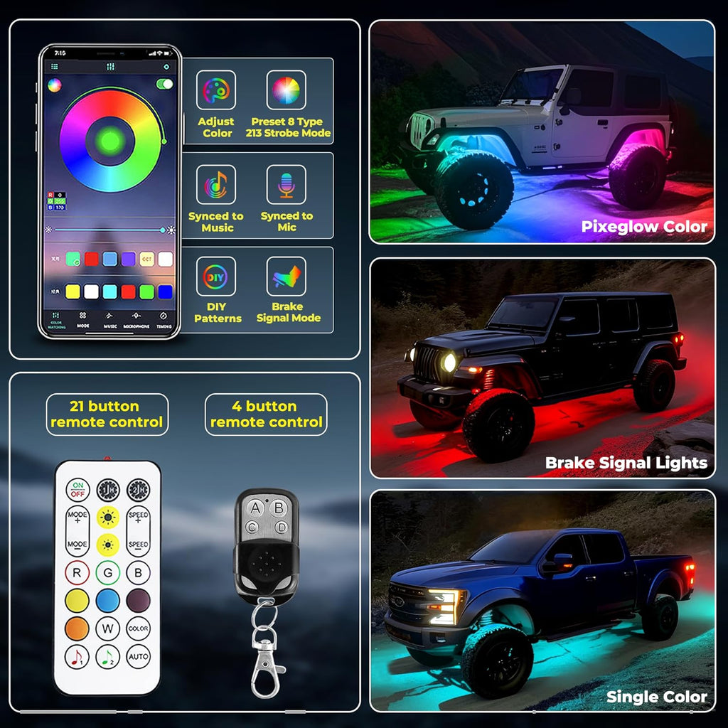 12 Pods 252 LEDs 5 Sides RGB Rock Lights, App/2 Remote Control Rock Lights for Trucks, Waterproof Multi-Color Bright Underglow Kits with Music Mode, Compatible with 12V Jeep UTV SUV ATV Golf RZR