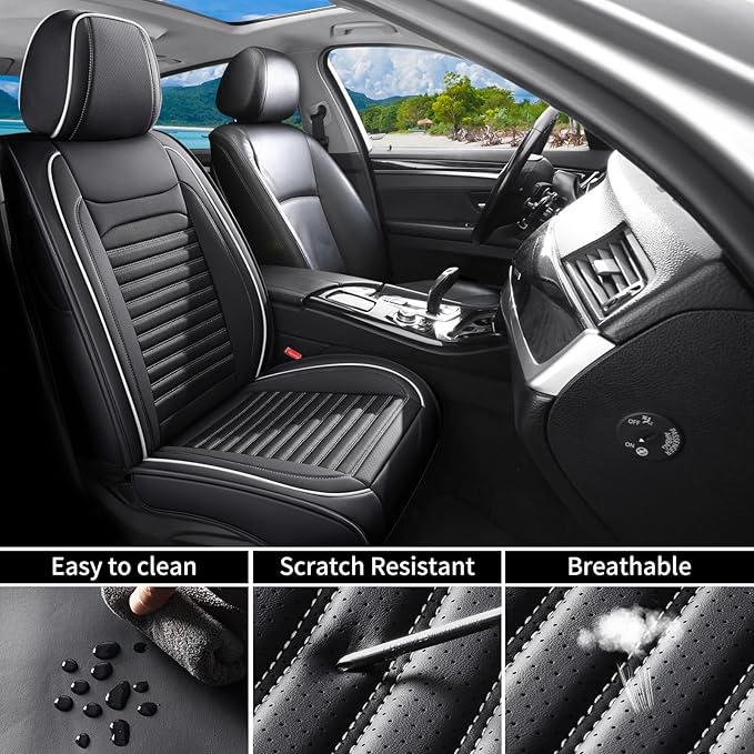 Car Seat Covers Full Set Fit for Toyota Venza 2009-2026, Premium Faux Leather Car Seat Protector, Breathable, Anti-Slip, Comfortable & Durable (Black&White,Full Set)