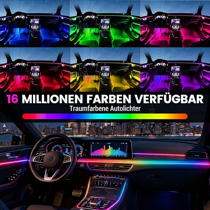HMYC Dream Color Acrylic Interior Car Lights, 2 Pieces 75cm/29.5inch 128 Colorful Car LED Strip Light RGB Fiber Optic Rainbow Ambient Lighting bar, Universal Decoration Dynamic Atmosphere Neon Lights
