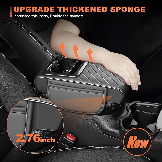 Center Console Cover Fit for Kia Sorento 2003-2025 with 2 Storage Bags Waterproof Leather Quilted Pattern Car Armrest Cover Cushion Elevating Pad Anti-Slip(Grey)