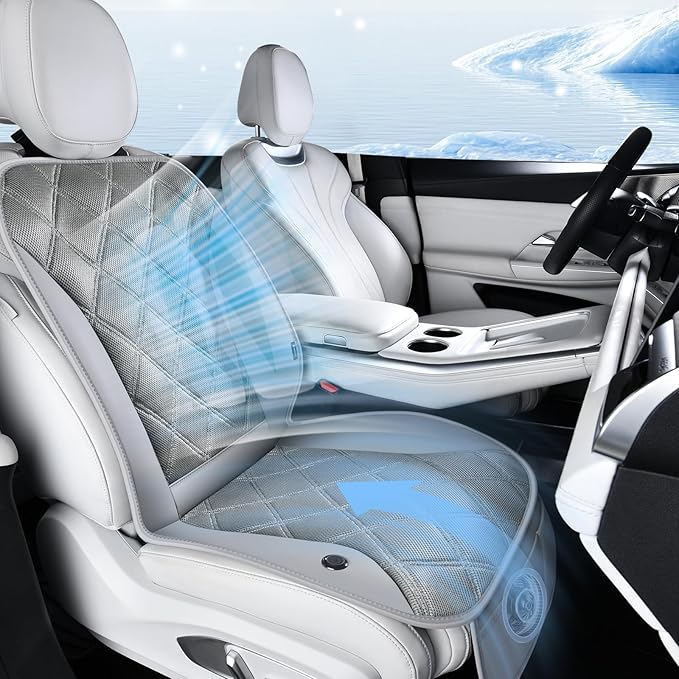 FLORICH Cooling Car Seat Cushion Front Seat Ventilated Car Seat Cover 2-Hours Auto Off Cooling Mat for Car Seats with 3-Speed Adjustable Universal Fit for 12V/24V Car SUV Truck Van for Summer, Gray